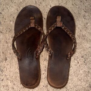 Rainbow Women's Brown Braided Leather Flip Flop Sandals